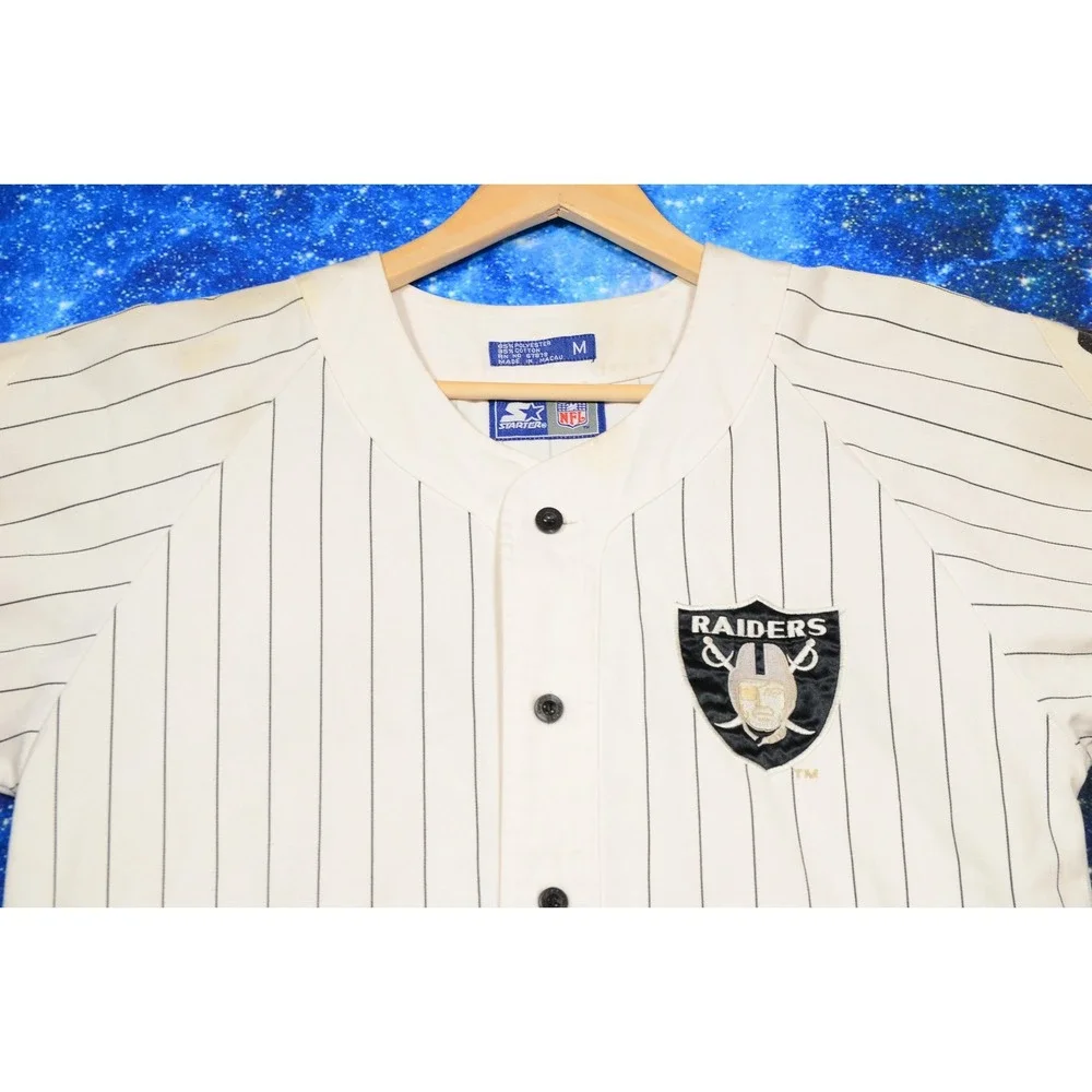 Vintage Starter LA Oakland Raiders Jersey‎ Mens Medium Pinstripe White NFL 90s